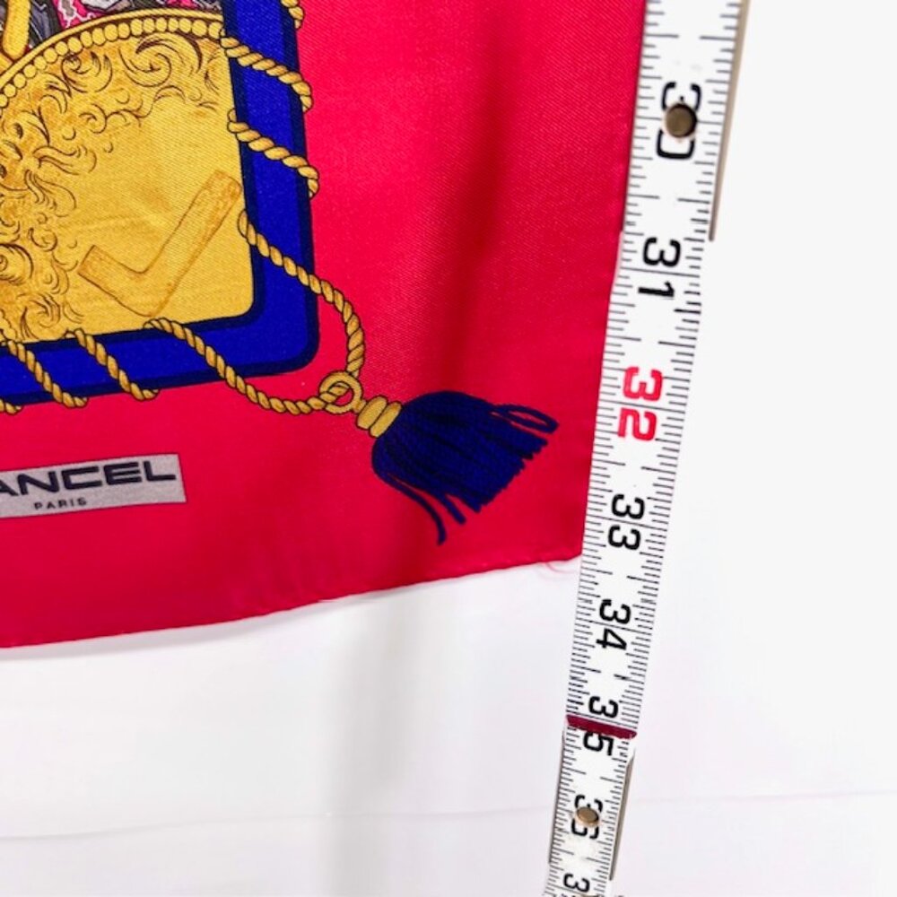 Unused Beautiful Lancel 100% Silk Satin Scarf 34" Red Burgendy Gold Paisley (58 - Picture 7 of 11